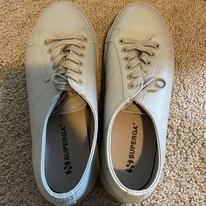 Superga gray leather sneaker worn less than 5x Sz9